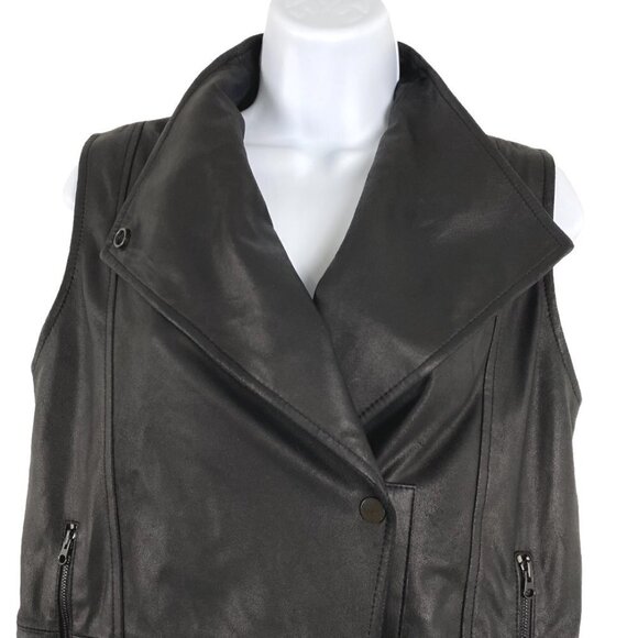 Vince Moto Vest Jacket Leather Black Solid Zip Women's XS Flawed - Picture 3 of 10